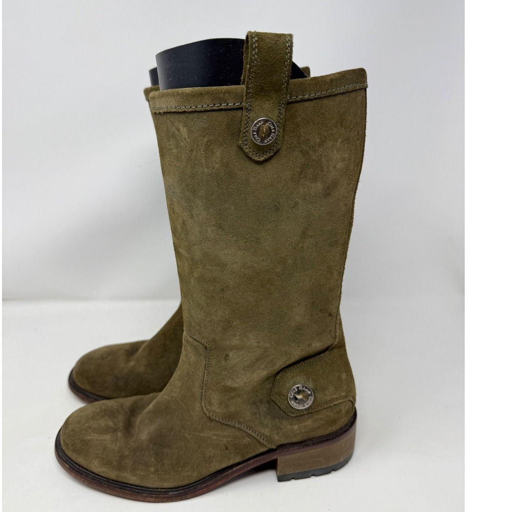 Cole Haan Womens Olive Green Suede Mid Calf Vibram Lug Heel Boots 7B D15563